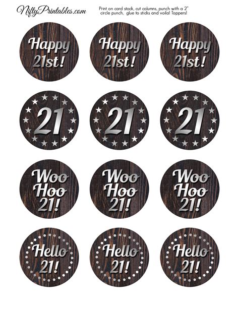 Printable 21st Birthday Cupcake Toppers